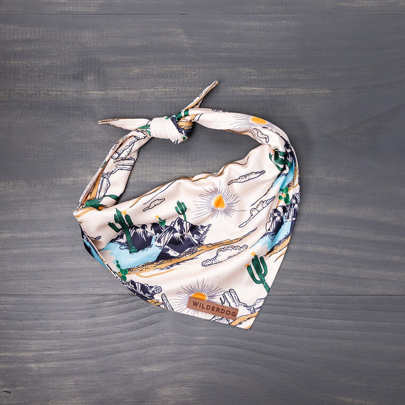 Laredo Bandana with desert pattern. Made of poly-blend mesh, perfect dog trail gear.